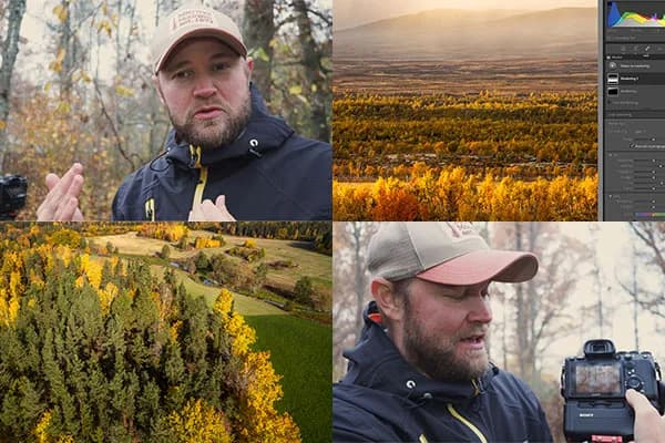 Niklas Virsen med kamera i ett höstlandskap